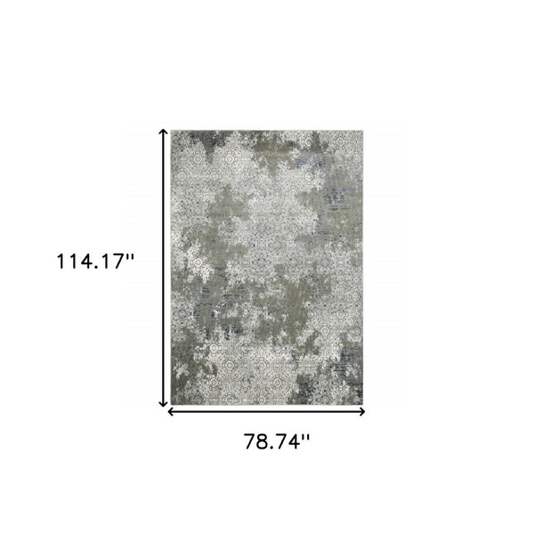 HomeRoots 2' Abstract Power Loom Runner Rug in Ivory, Grey, Blue & Taupe - Stain Resistant & Durable Design 7' X 10' 508895