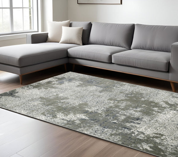 HomeRoots 2' Abstract Power Loom Runner Rug in Ivory, Grey, Blue & Taupe - Stain Resistant & Durable Design 7' X 10' 508895