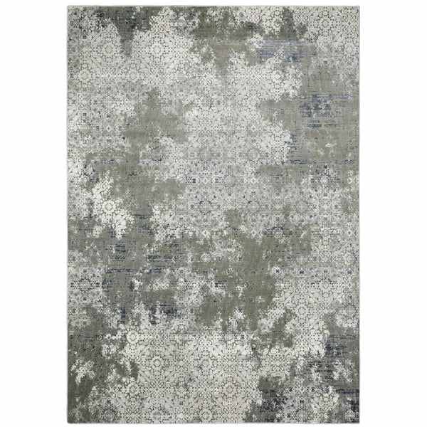 HomeRoots 2' Abstract Power Loom Runner Rug in Ivory, Grey, Blue & Taupe - Stain Resistant & Durable Design 8' X 11' 508896