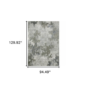 HomeRoots 2' Abstract Power Loom Runner Rug in Ivory, Grey, Blue & Taupe - Stain Resistant & Durable Design 8' X 11' 508896