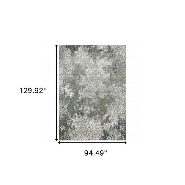 HomeRoots 2' Abstract Power Loom Runner Rug in Ivory, Grey, Blue & Taupe - Stain Resistant & Durable Design 8' X 11' 508896
