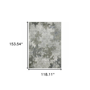 HomeRoots 2' Abstract Power Loom Runner Rug in Ivory, Grey, Blue & Taupe - Stain Resistant & Durable Design 10' X 13' 508897