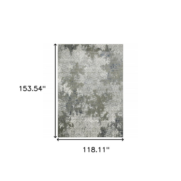 HomeRoots 2' Abstract Power Loom Runner Rug in Ivory, Grey, Blue & Taupe - Stain Resistant & Durable Design 10' X 13' 508897