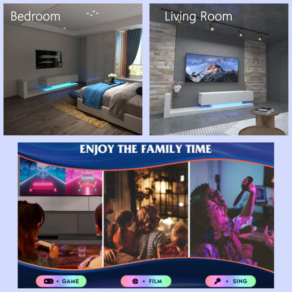 English Elm [new New Update Led Tv Stand with Power Outlet Fits 75 Inch Screens Modern Console White W1701P413007