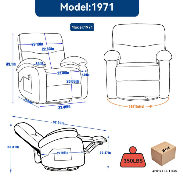 English Elm Hot Massage Rocking Swivel Lounge Chair with Heat Lumbar Support and Cup Holder W5029P388741