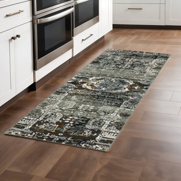 HomeRoots 2' Elegant Oriental Power Loom Runner Rug - Stain-Resistant, Warm Ivory & Multi-Tone Design for Hallways 2'3" x 7'6" 508904