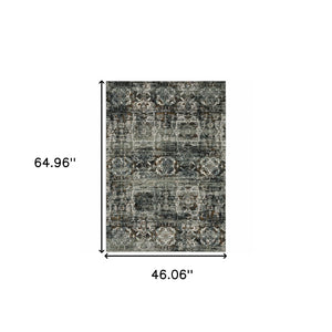 Homeroots 4' X 6' Ivory And Black Oriental Power Loom Area Rug  Polyester 508905