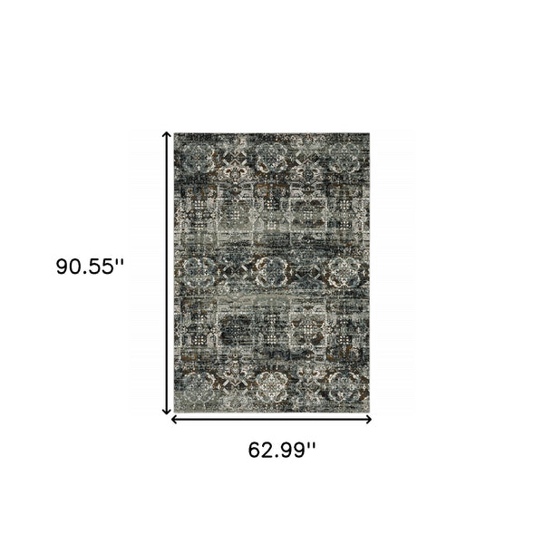 Homeroots 5' X 8' Ivory And Black Oriental Power Loom Area Rug  Polyester 508906