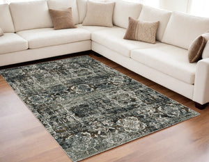 Homeroots 5' X 8' Ivory And Black Oriental Power Loom Area Rug  Polyester 508906