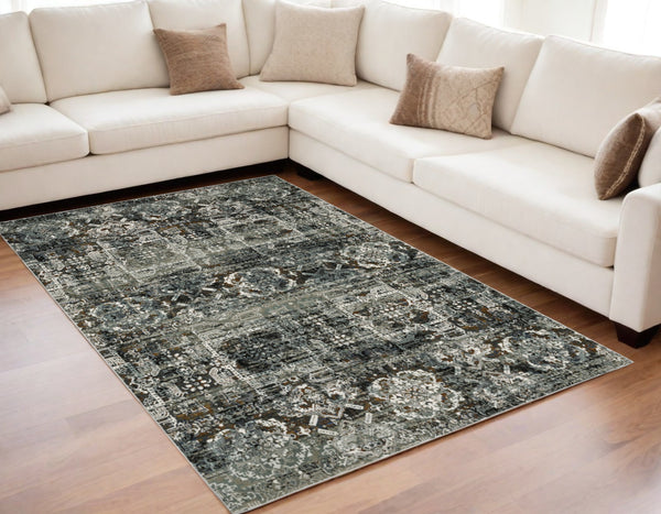 Homeroots 5' X 8' Ivory And Black Oriental Power Loom Area Rug  Polyester 508906