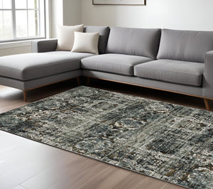 Homeroots 7' X 10' Ivory And Black Oriental Power Loom Area Rug  Polyester 508907