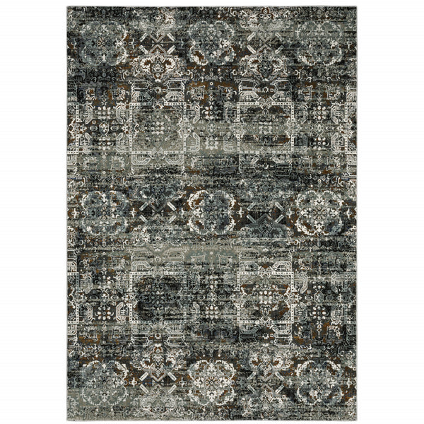 Homeroots 10' X 13' Ivory Charcoal Grey Blue Rust Gold And Brown Oriental Power Loom Stain Resistant Area Rug  Polyester 508909