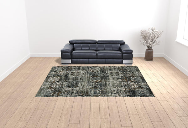 Homeroots 10' X 13' Ivory Charcoal Grey Blue Rust Gold And Brown Oriental Power Loom Stain Resistant Area Rug  Polyester 508909