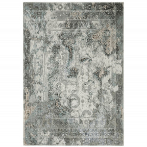 HomeRoots 2' Elegant Ivory, Grey, Charcoal, Blue & Rust Oriental Power Loom Runner Rug for High-Traffic Areas 4' X 6' 508911