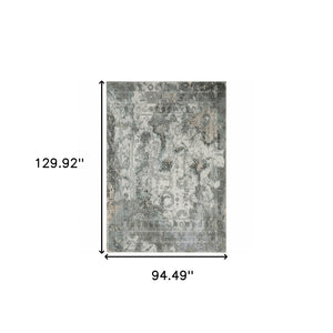 HomeRoots 2' Elegant Ivory, Grey, Charcoal, Blue & Rust Oriental Power Loom Runner Rug for High-Traffic Areas 8' X 11' 508914