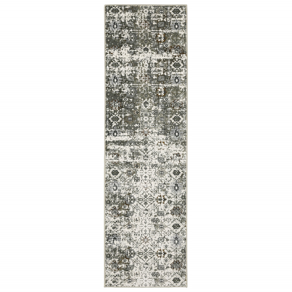 Homeroots 2' X 8' Ivory Grey Charcoal Rust Gold And Brown Oriental Power Loom Stain Resistant Runner Rug  Polyester 508916