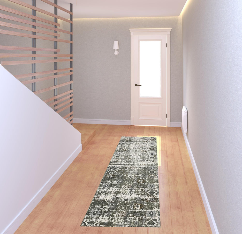 Homeroots 2' X 8' Ivory Grey Charcoal Rust Gold And Brown Oriental Power Loom Stain Resistant Runner Rug  Polyester 508916