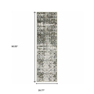 Homeroots 2' X 8' Ivory Grey Charcoal Rust Gold And Brown Oriental Power Loom Stain Resistant Runner Rug  Polyester 508916