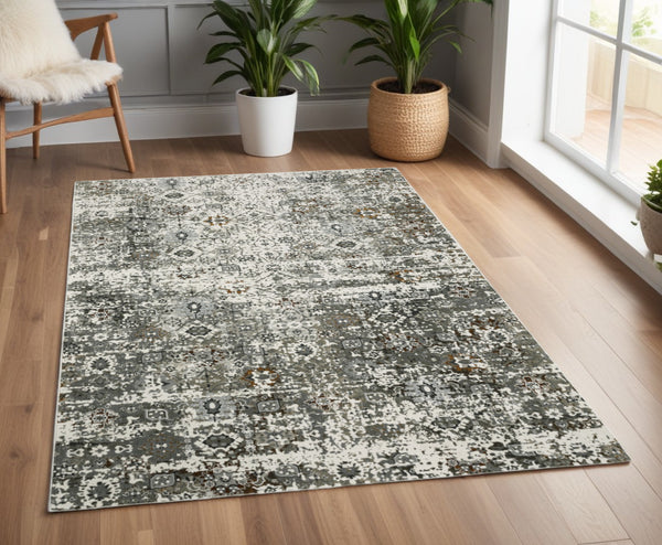 Homeroots 4' X 6' Gray And Ivory Oriental Power Loom Area Rug  Polyester 508917