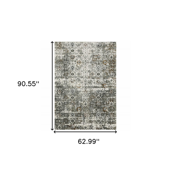 Homeroots 5' X 8' Gray And Ivory Oriental Power Loom Area Rug  Polyester 508918