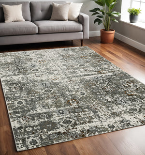 Homeroots 5' X 8' Gray And Ivory Oriental Power Loom Area Rug  Polyester 508918