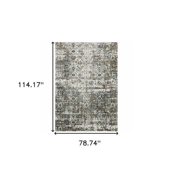 Homeroots 6' X 9' Ivory Grey Charcoal Rust Gold And Brown Oriental Power Loom Stain Resistant Area Rug  Polyester 508919