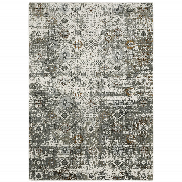Homeroots 8' X 11' Ivory Grey Charcoal Rust Gold And Brown Oriental Power Loom Stain Resistant Area Rug  Polyester 508920