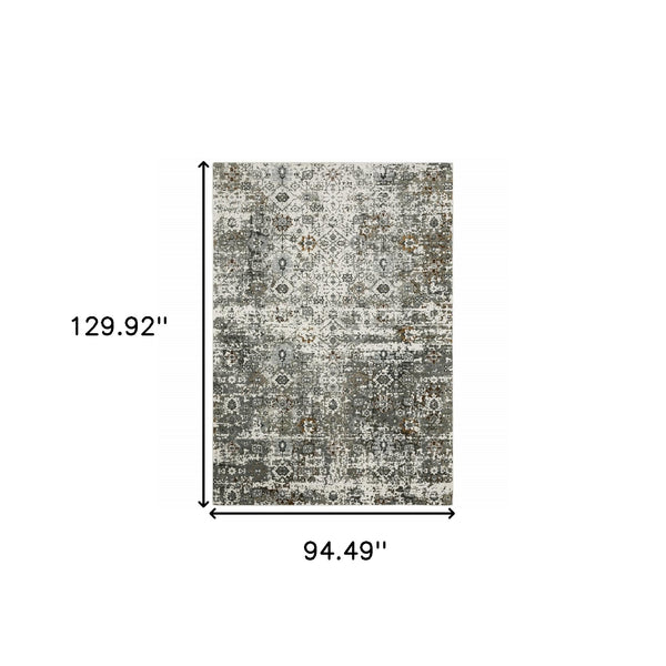 Homeroots 8' X 11' Ivory Grey Charcoal Rust Gold And Brown Oriental Power Loom Stain Resistant Area Rug  Polyester 508920