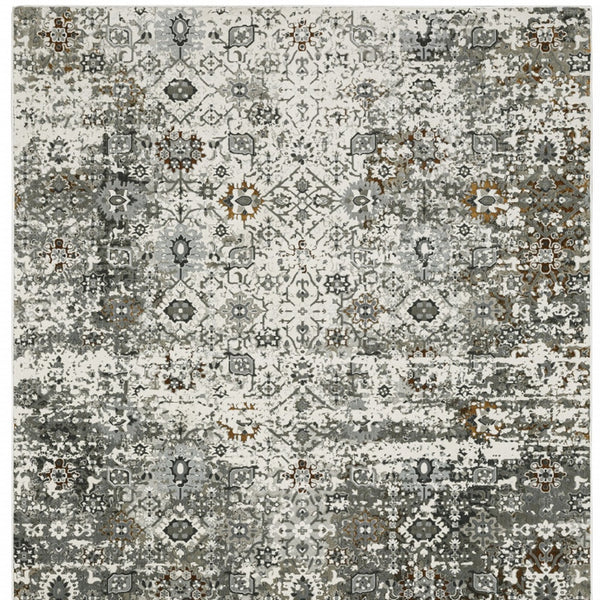 Homeroots 8' X 11' Ivory Grey Charcoal Rust Gold And Brown Oriental Power Loom Stain Resistant Area Rug  Polyester 508920