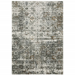 Homeroots 10' X 13' Ivory Grey Charcoal Rust Gold And Brown Oriental Power Loom Stain Resistant Area Rug  Polyester 508921