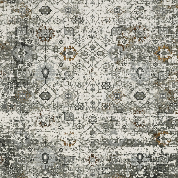 Homeroots 10' X 13' Ivory Grey Charcoal Rust Gold And Brown Oriental Power Loom Stain Resistant Area Rug  Polyester 508921