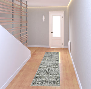 Homeroots 2' X 8' Ivory Grey Charcoal Blue And Taupe Oriental Power Loom Stain Resistant Runner Rug  Polyester 508922