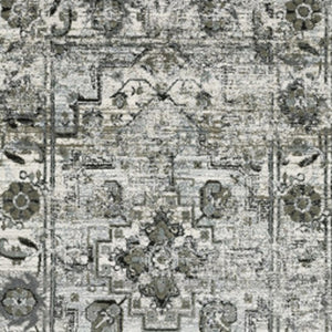 Homeroots 2' X 8' Ivory Grey Charcoal Blue And Taupe Oriental Power Loom Stain Resistant Runner Rug  Polyester 508922
