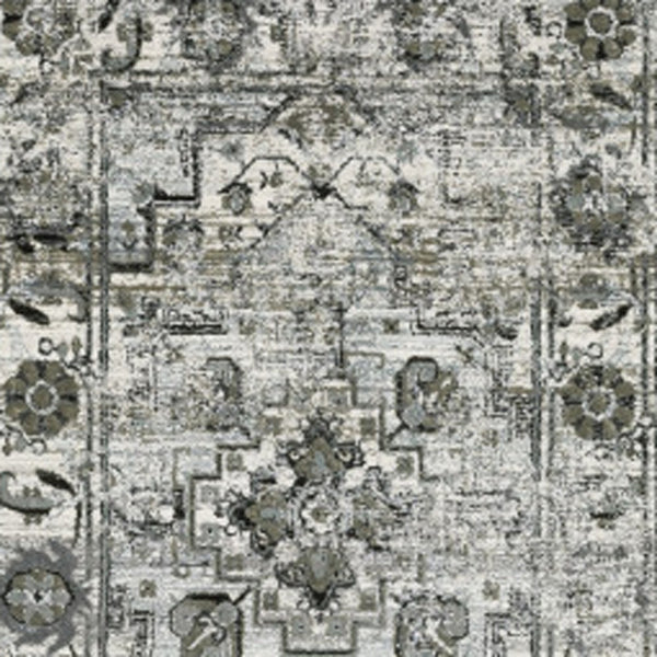 Homeroots 2' X 8' Ivory Grey Charcoal Blue And Taupe Oriental Power Loom Stain Resistant Runner Rug  Polyester 508922