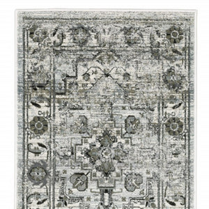 Homeroots 2' X 8' Ivory Grey Charcoal Blue And Taupe Oriental Power Loom Stain Resistant Runner Rug  Polyester 508922