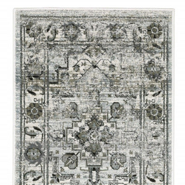 Homeroots 2' X 8' Ivory Grey Charcoal Blue And Taupe Oriental Power Loom Stain Resistant Runner Rug  Polyester 508922