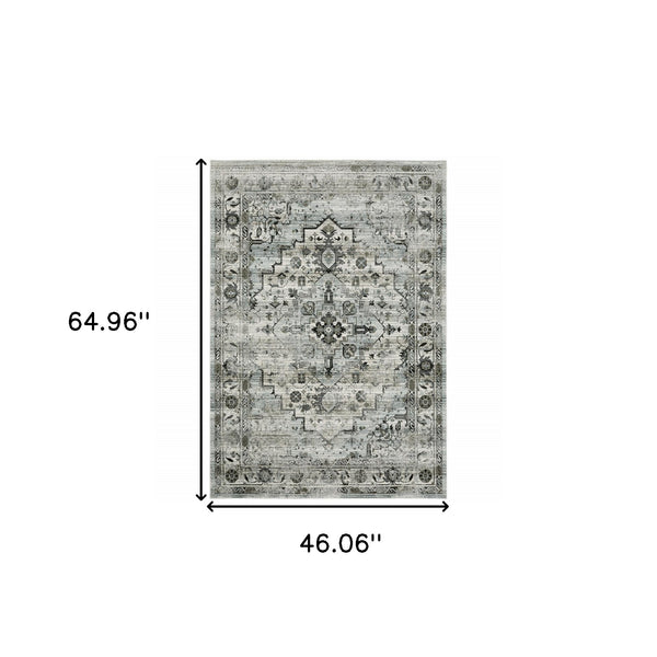 Homeroots 4' X 6' Gray And Ivory Oriental Power Loom Area Rug  Polyester 508923