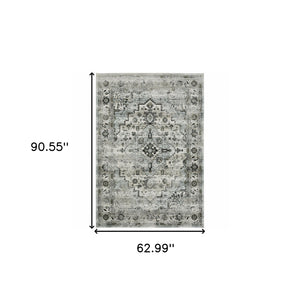 Homeroots 5' X 8' Ivory Grey Charcoal Blue And Taupe Oriental Power Loom Stain Resistant Area Rug  Polyester 508924