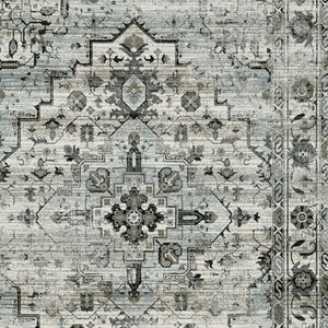Homeroots 5' X 8' Ivory Grey Charcoal Blue And Taupe Oriental Power Loom Stain Resistant Area Rug  Polyester 508924