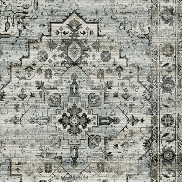 Homeroots 5' X 8' Ivory Grey Charcoal Blue And Taupe Oriental Power Loom Stain Resistant Area Rug  Polyester 508924