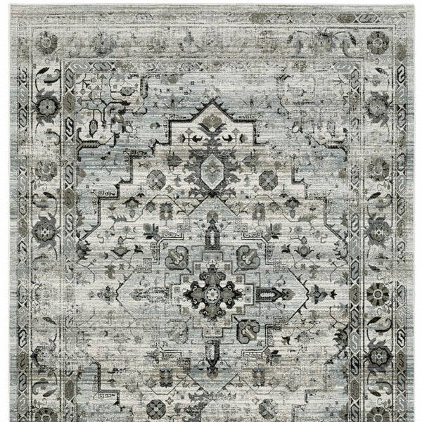 Homeroots 5' X 8' Ivory Grey Charcoal Blue And Taupe Oriental Power Loom Stain Resistant Area Rug  Polyester 508924