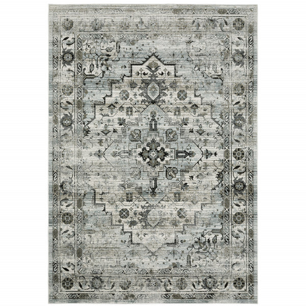 Homeroots 6' X 9' Ivory Grey Charcoal Blue And Taupe Oriental Power Loom Stain Resistant Area Rug  Polyester 508925
