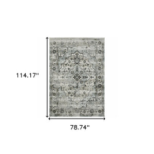 Homeroots 6' X 9' Ivory Grey Charcoal Blue And Taupe Oriental Power Loom Stain Resistant Area Rug  Polyester 508925