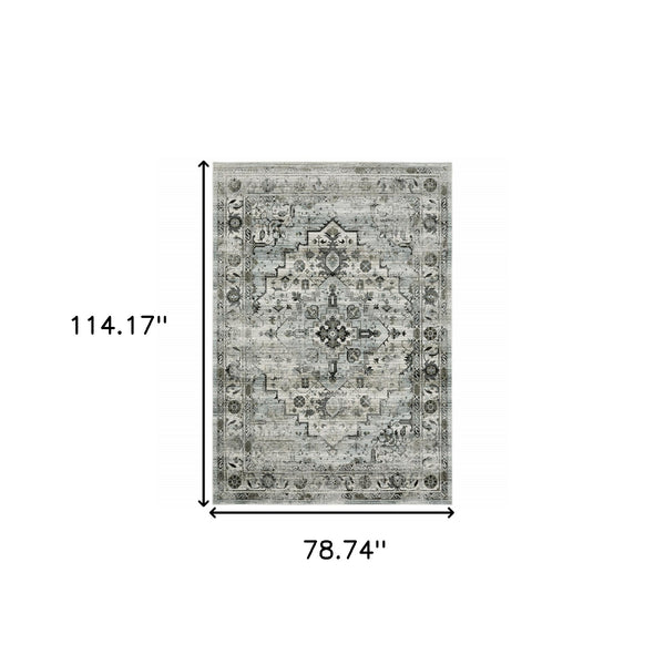 Homeroots 6' X 9' Ivory Grey Charcoal Blue And Taupe Oriental Power Loom Stain Resistant Area Rug  Polyester 508925