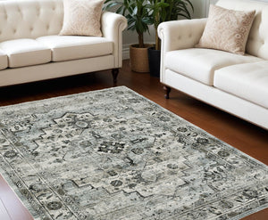 Homeroots 6' X 9' Ivory Grey Charcoal Blue And Taupe Oriental Power Loom Stain Resistant Area Rug  Polyester 508925