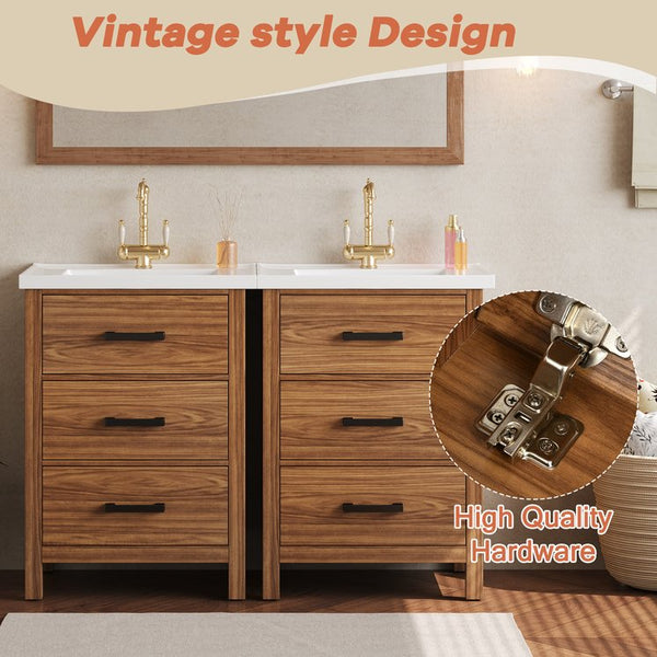 English Elm 48'' Bathroom Vanity with Sink 48.8'' Modern Freestanding 6-Drawer Ceramic Basin Cabinet for Baths Natural Wood N710SS00008P