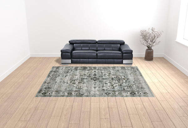 Homeroots 10' X 13' Ivory Grey Charcoal Blue And Taupe Oriental Power Loom Stain Resistant Area Rug  Polyester 508927