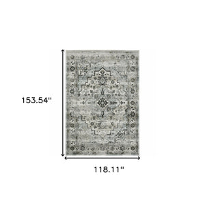 Homeroots 10' X 13' Ivory Grey Charcoal Blue And Taupe Oriental Power Loom Stain Resistant Area Rug  Polyester 508927