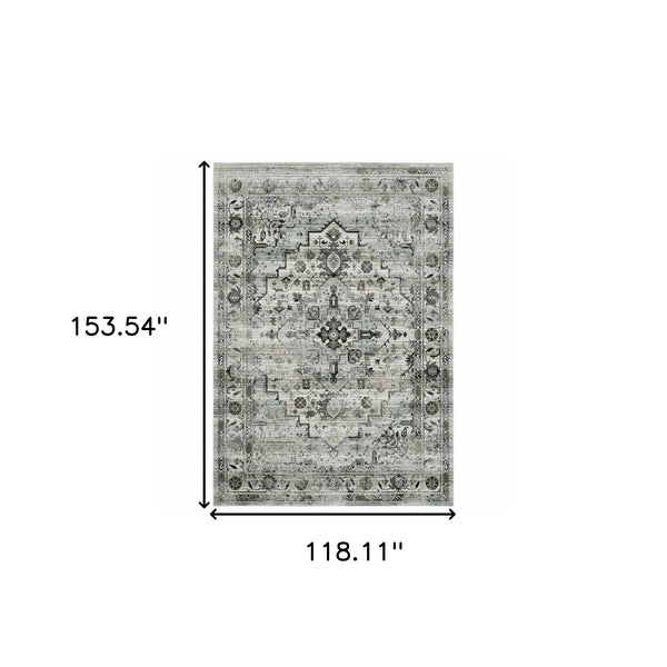 Homeroots 10' X 13' Ivory Grey Charcoal Blue And Taupe Oriental Power Loom Stain Resistant Area Rug  Polyester 508927