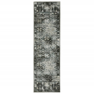 HomeRoots 2' X 8' Elegant Charcoal Grey Oriental Runner Rug - Stain Resistant, Durable for High-Traffic Areas 2'3" x 7'6" 508928